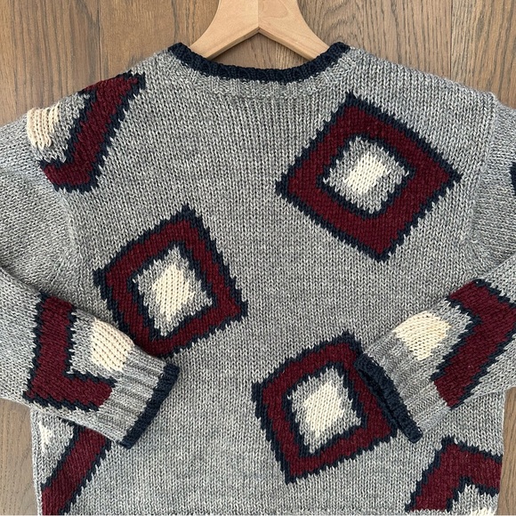 Vintage Geometric Crew Neck Cardigan Sweater Grey, Navy, Red, Cream Petite Small - Picture 8 of 8